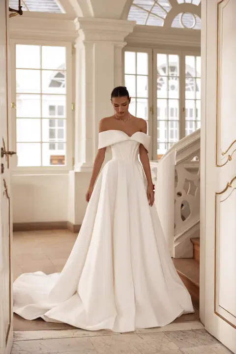 Anastasia wedding dress by Tina Valerdi, A-line, mikado
