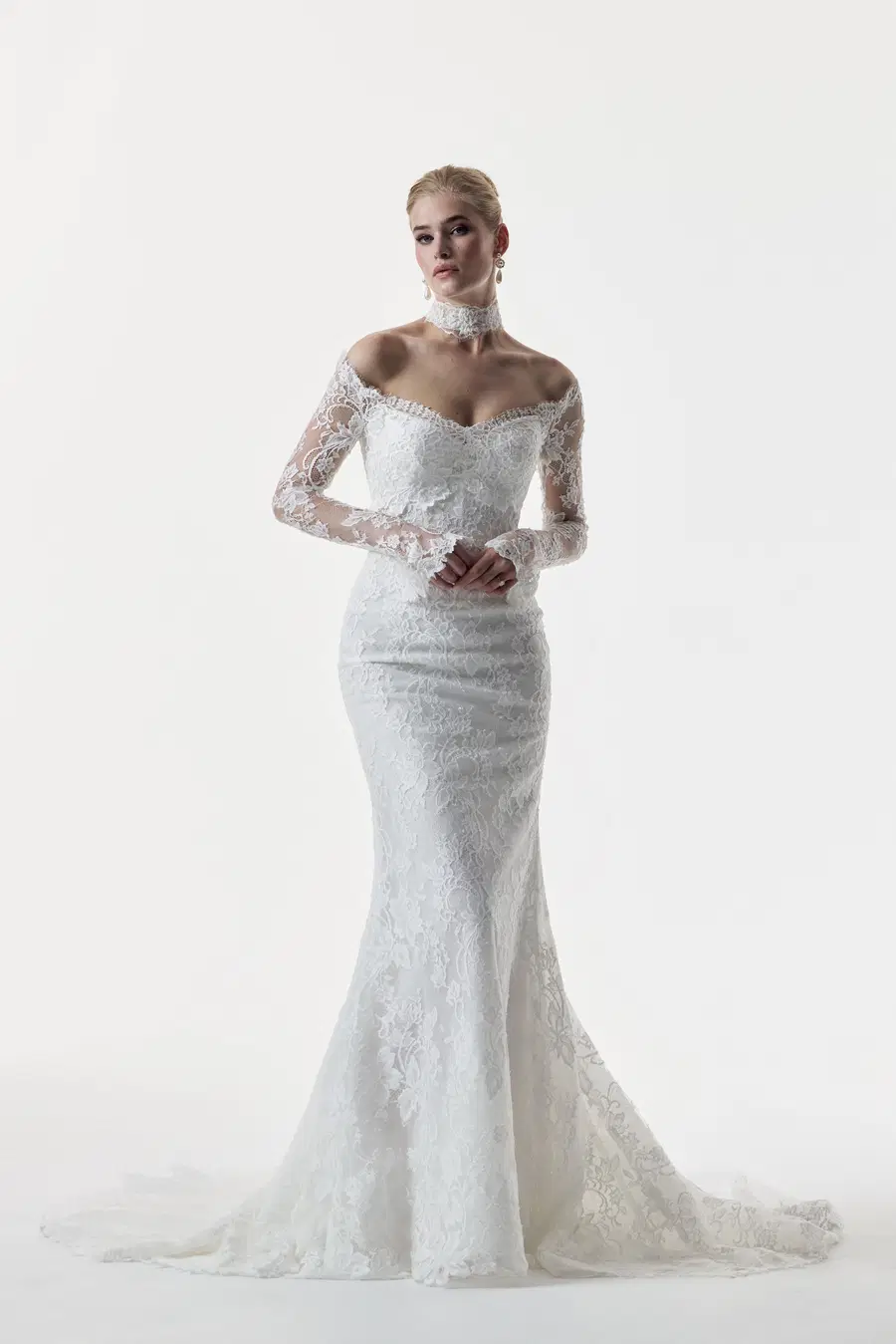 Isabel by Josephine Scott: Trumpet silhouette, sweetheart neckline, separate sleeves, lace