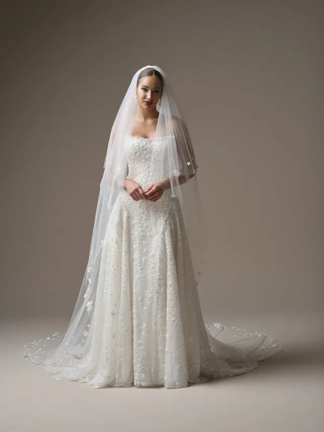 Marceline by Sottero & Midgley: A-Line silhouette, cat eye neckline, lace