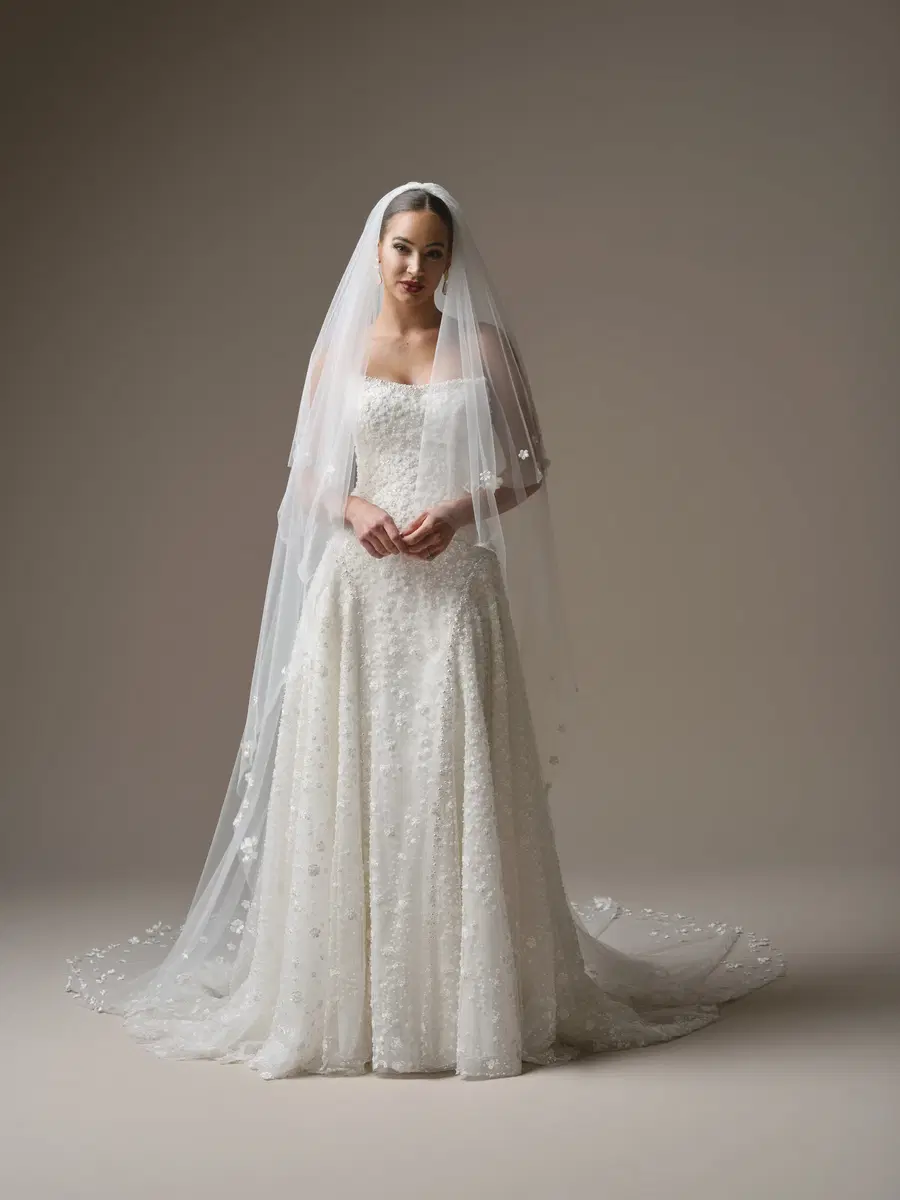 Marceline by Sottero & Midgley: A-Line silhouette, cat eye neckline, lace