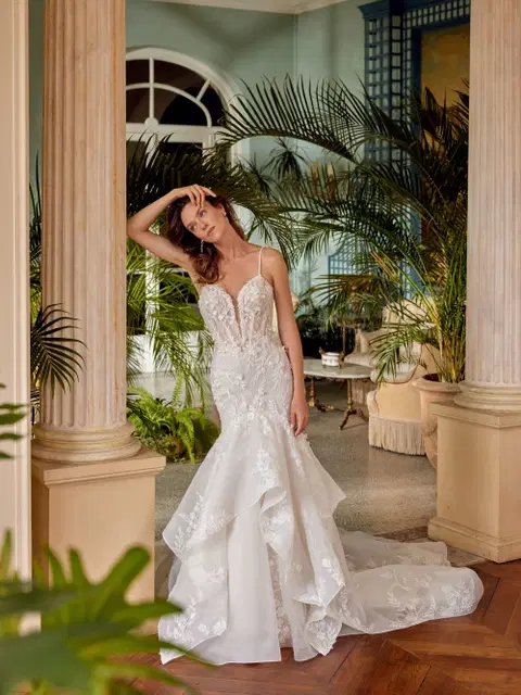Marjorie wedding dress by Justin Alexander, trumpet, lace