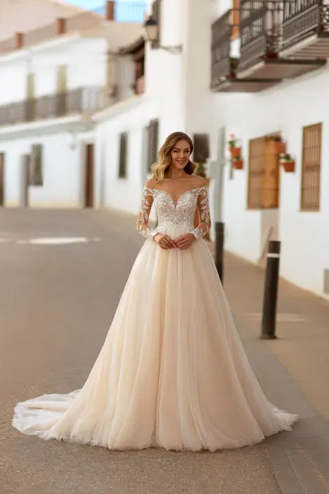Style 8231 wedding dress by Monica Loretti, A-line, lace