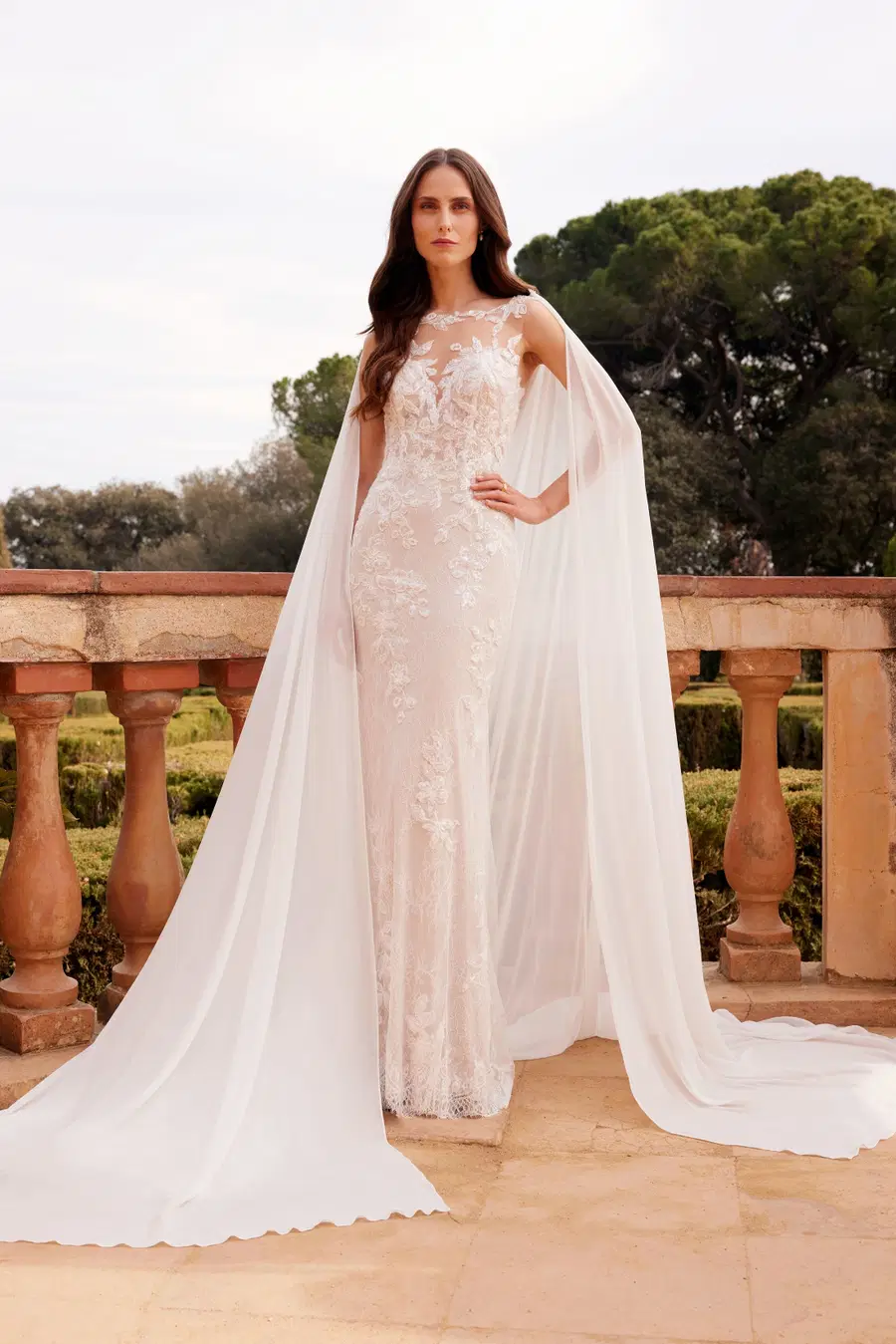 DINA by Serravalle: Mermaid silhouette, illusion neckline, sleeveless, lace