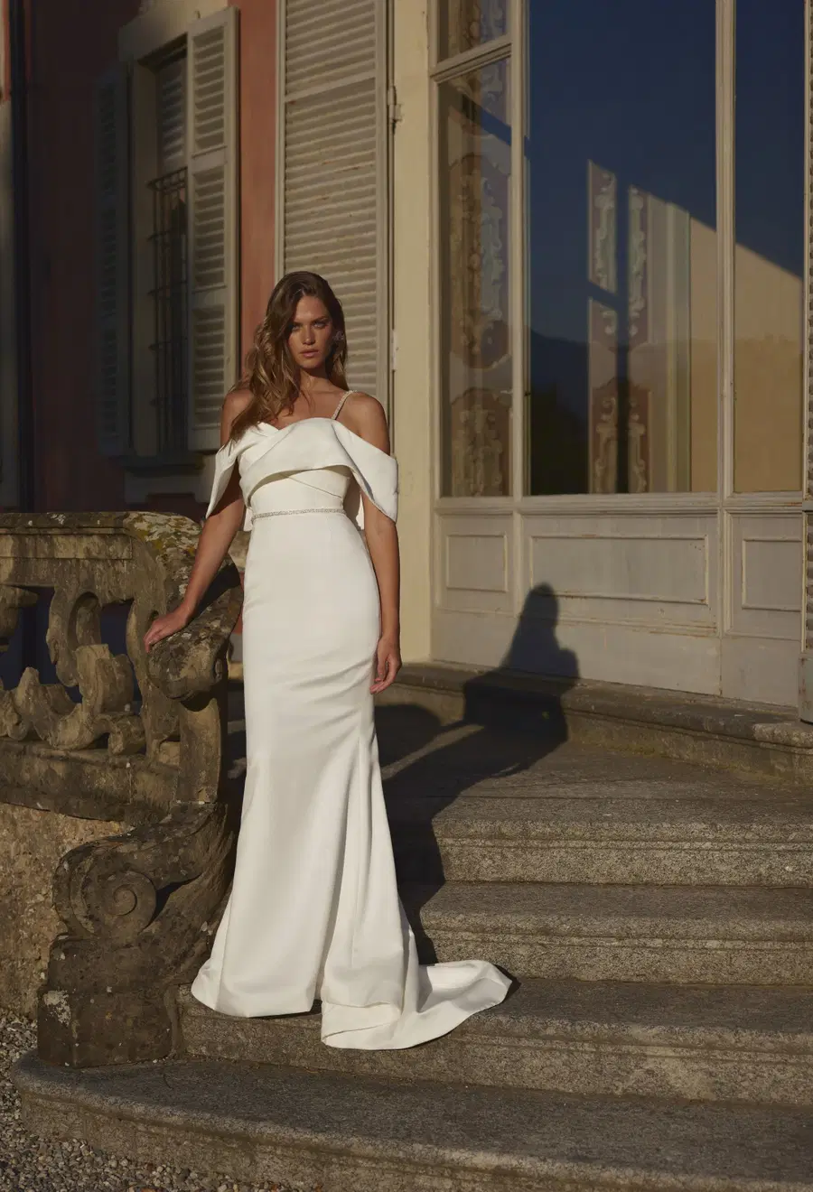 Flaminia 24-006(3) by Ricca Sposa Atelier: Mermaid silhouette, off-shoulder neckline, sleeveless, satin
