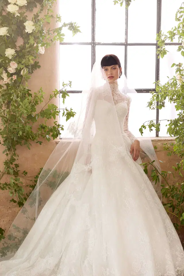 Ophelia by Josephine Scott: Ball Gown silhouette, high / halter neckline, long sleeves, lace