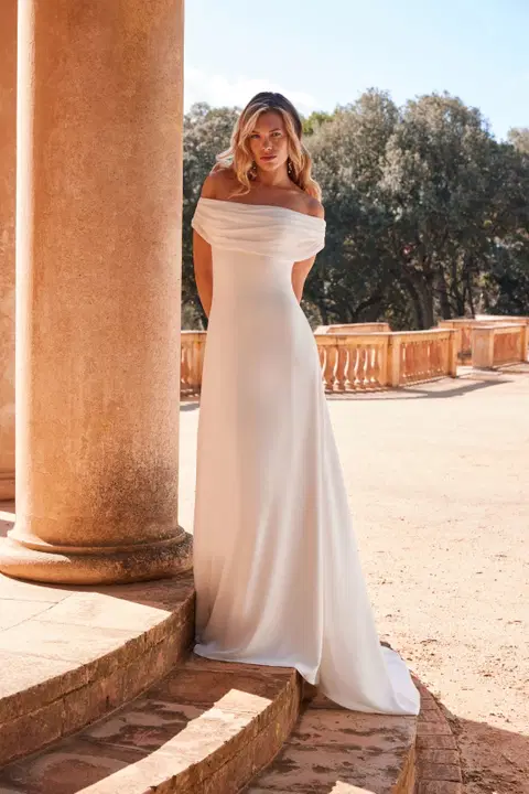 Belinda wedding dress by Serravalle, straight, crepe