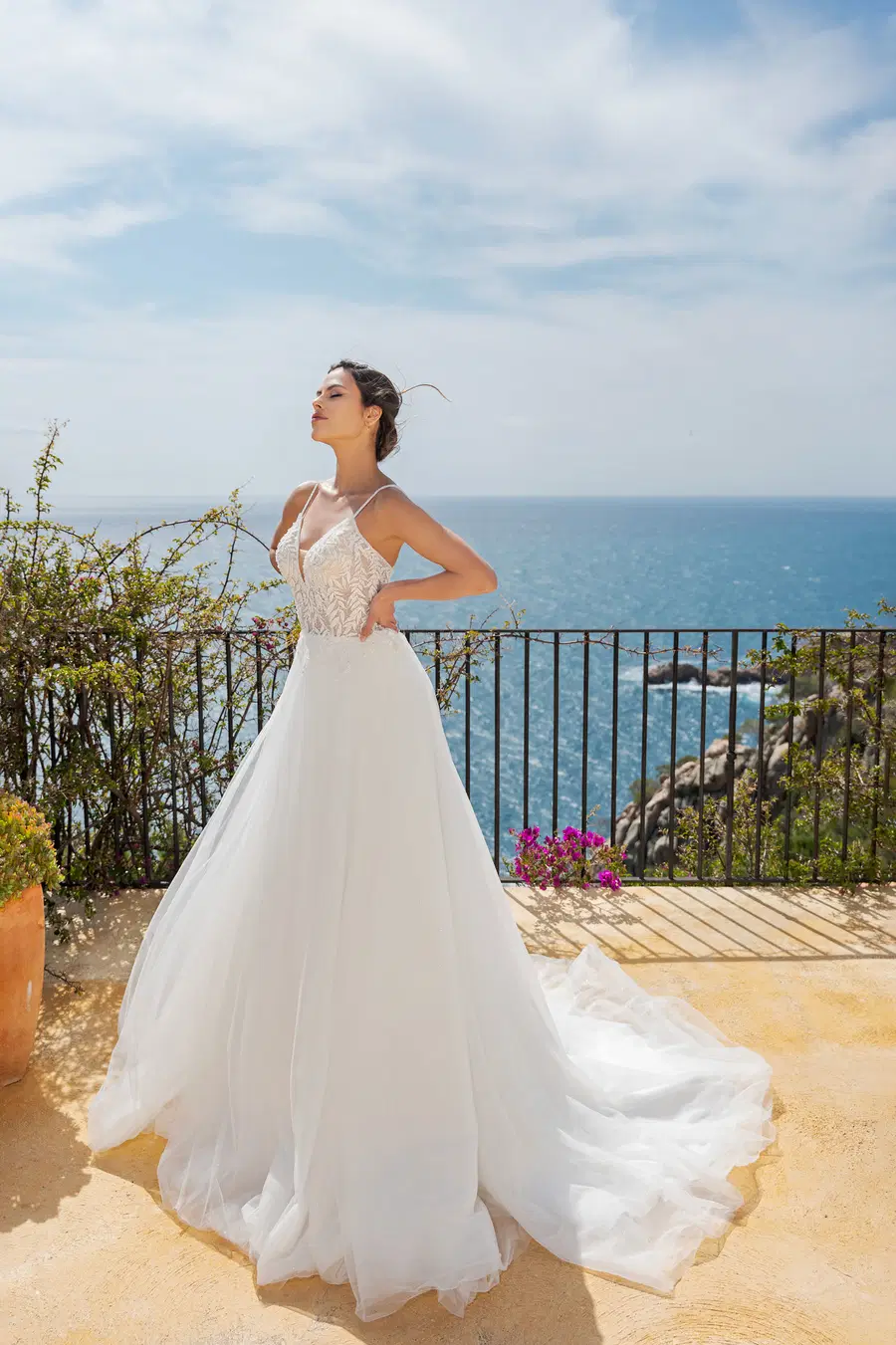 MGB118 by Miss Beautiful Bride: Ball Gown silhouette, deep V-neck neckline, sleeveless, tulle