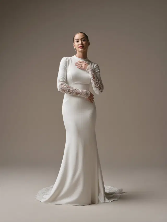 Lovai by Sottero & Midgley: high / halter neckline, long sleeves, lace