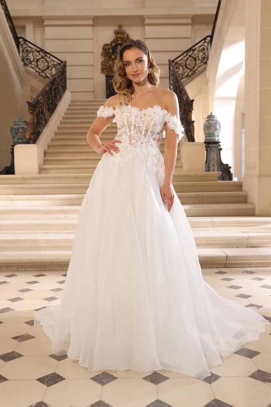 Bizou by Azuree Bridal: Ball Gown silhouette, sweetheart neckline, cap sleeves, lace