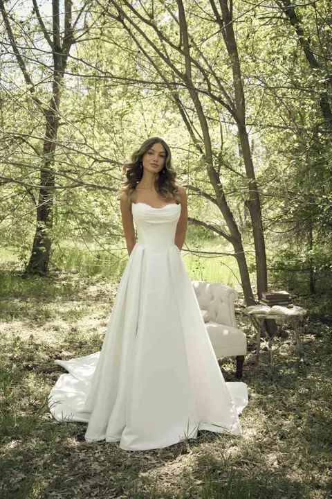 Joanie wedding dress by Rebecca Ingram, A-line, satin
