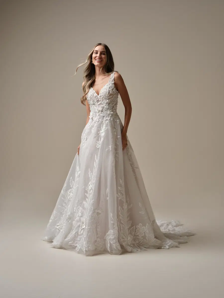 Magnolia by Maggie Sottero: A-Line silhouette, V-neck neckline, sleeveless, lace