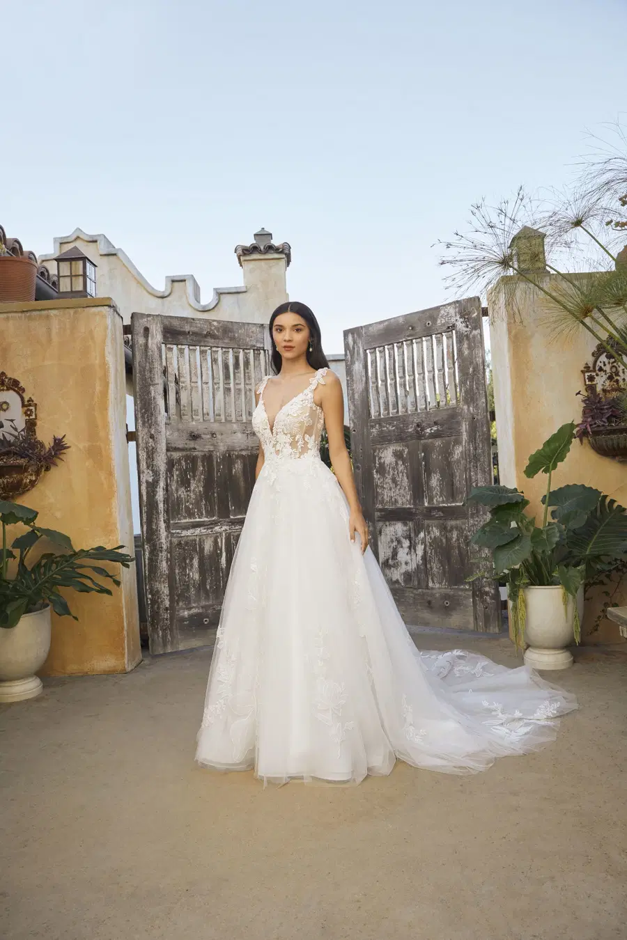 Farrah by Beloved by Casablanca: A-Line silhouette, V-neck neckline, short sleeves, lace