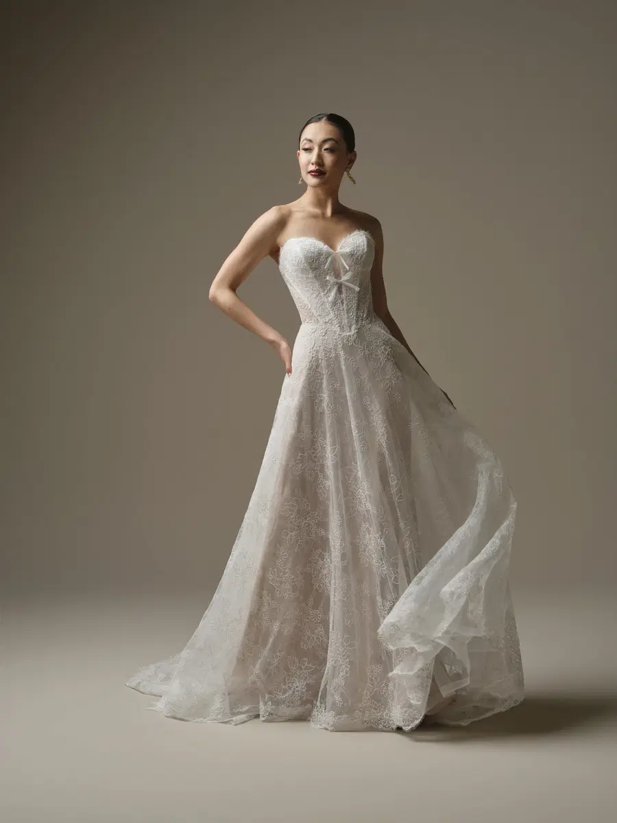 Granger by Sottero & Midgley: A-Line silhouette, sweetheart neckline, crepe