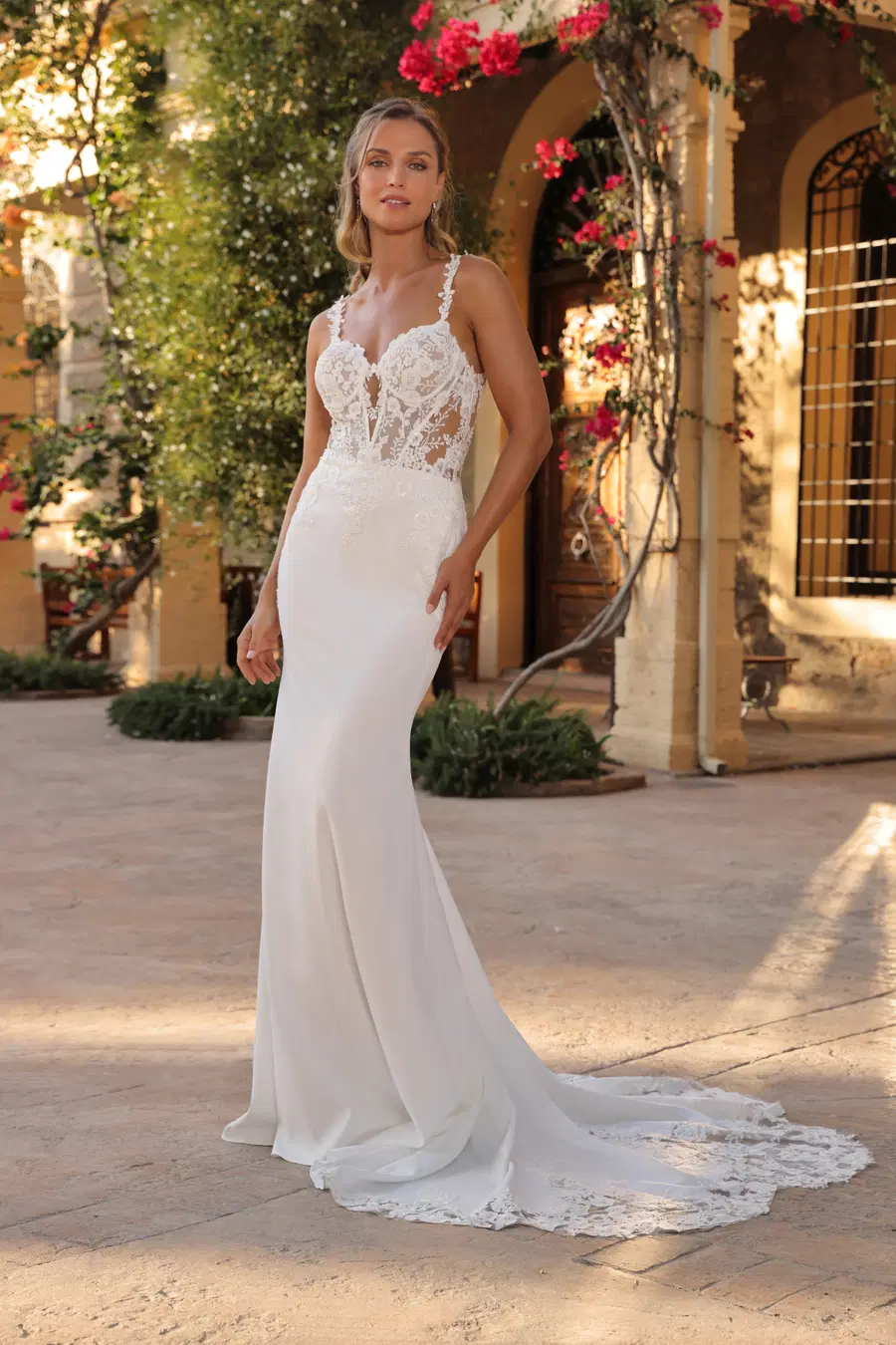 Arwen by Azuree Bridal: Fit & Flare silhouette, deep V-neck neckline, crepe
