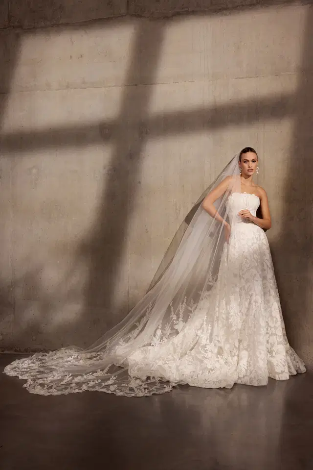 Amara by Avenue by Josephine Scott: A-Line silhouette, sweetheart neckline, detachable sleeves, lace