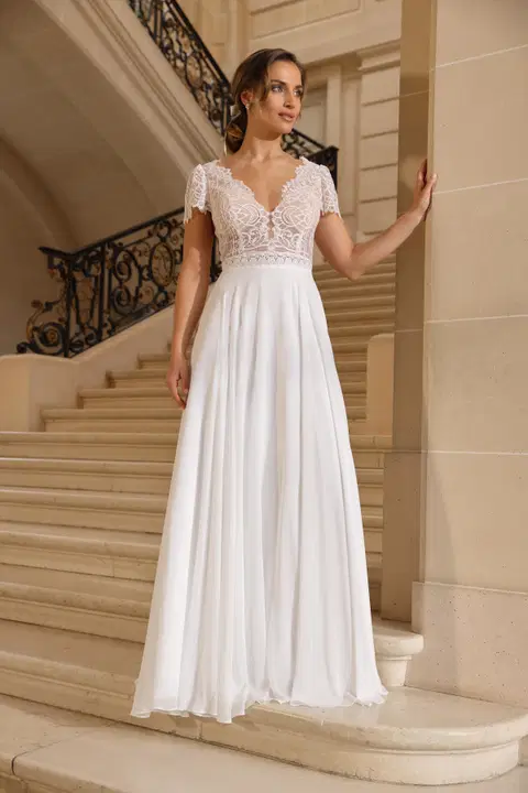 Charity wedding dress by Azuree Bridal, A-line, lace