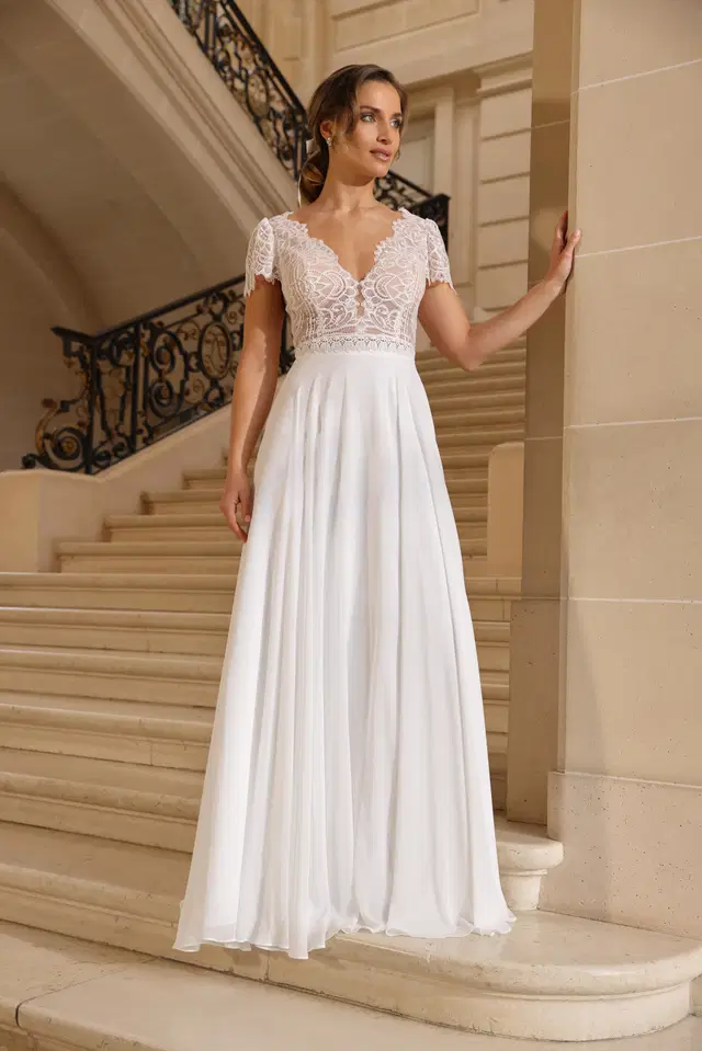 Charity by Azuree Bridal: A-Line silhouette, V-neck neckline, sleeveless, lace