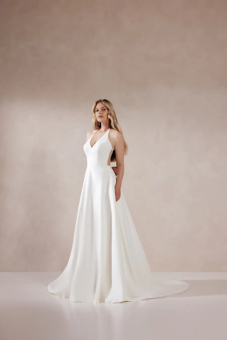 Nera by Adore: A-Line silhouette, high / halter neckline, satin