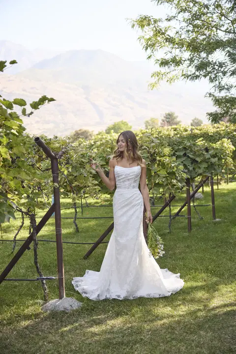 Kendall wedding dress by Rebecca Ingram, fit & flare, crepe