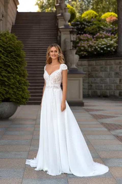 Style 1049 wedding dress by Angela Bianca, A-line, chiffon