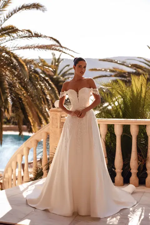 Style 8255 wedding dress by Demetrios, A-line, lace