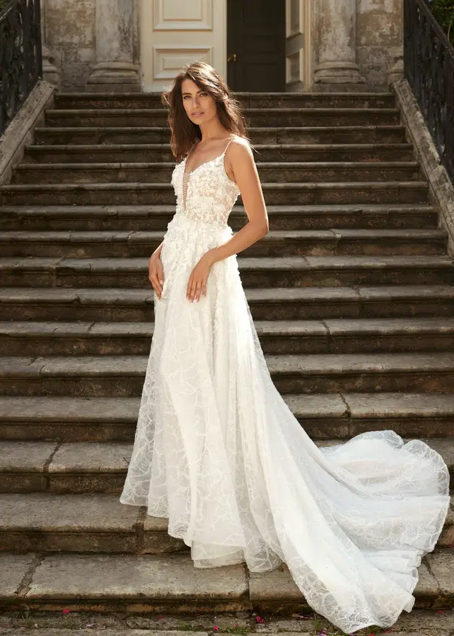 VALENTINE by Dando London: A-Line silhouette, V-neck neckline, sleeveless, lace