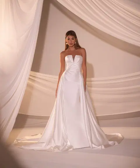 Style RB3226 wedding dress by Rachel Allan, fit & flare, satin