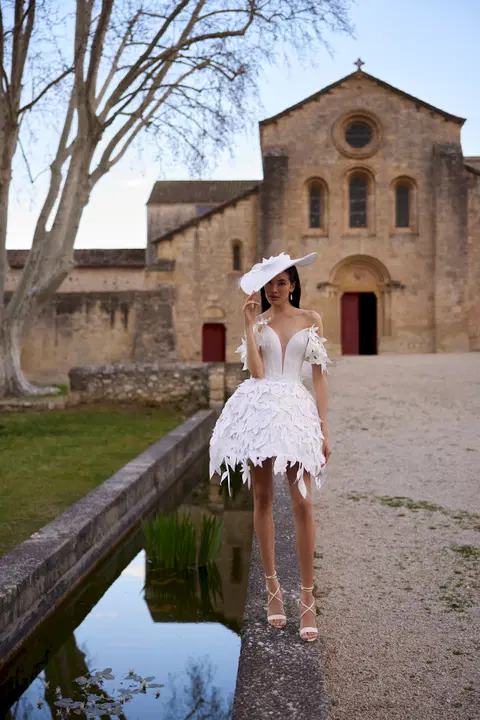 Michele Moretti wedding dress by Innocentia Divina, short, mikado