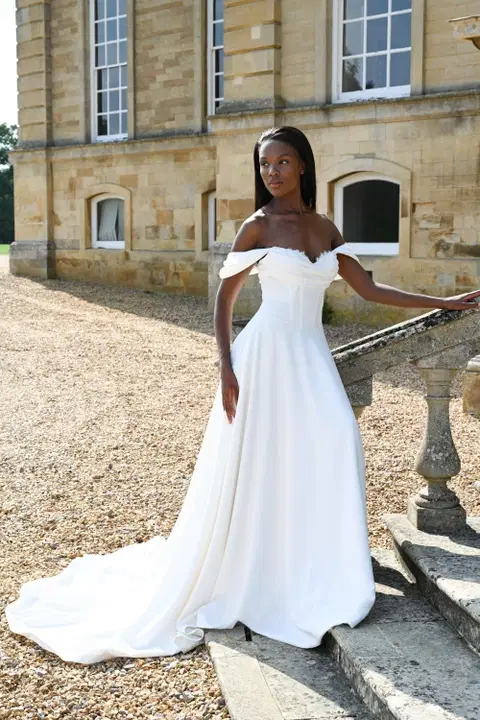 Swinton wedding dress by Dando London, A-line, crepe