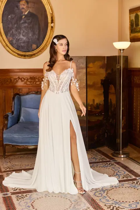 Style 8365 wedding dress by Monica Loretti, A-line, chiffon