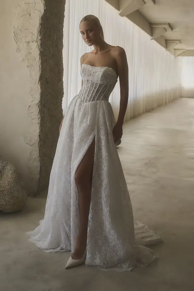 2638 by Casablanca Bridal: A-Line silhouette, sweetheart neckline, separate sleeves, lace