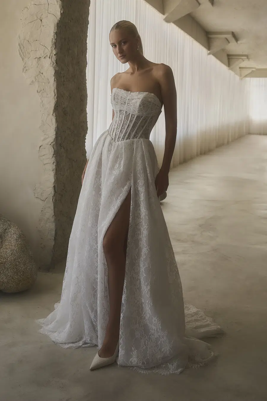 2638 by Casablanca Bridal: A-Line silhouette, sweetheart neckline, separate sleeves, lace