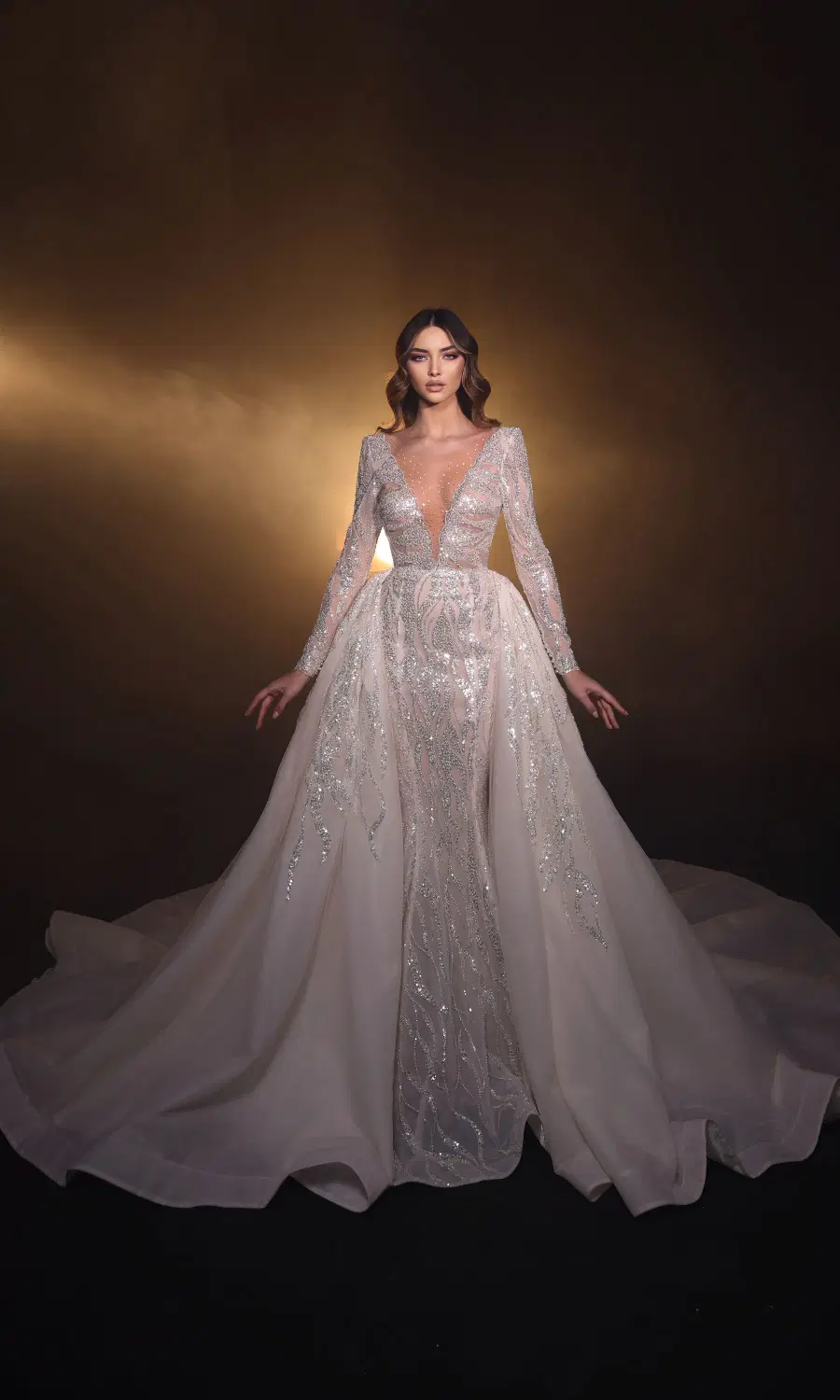 R 24-006 by Ricca Sposa: Mermaid silhouette, illusion neckline, long sleeves, lace