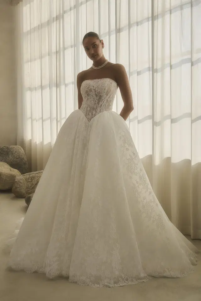 2625 by Casablanca Bridal: Ball Gown silhouette, straight neckline, lace