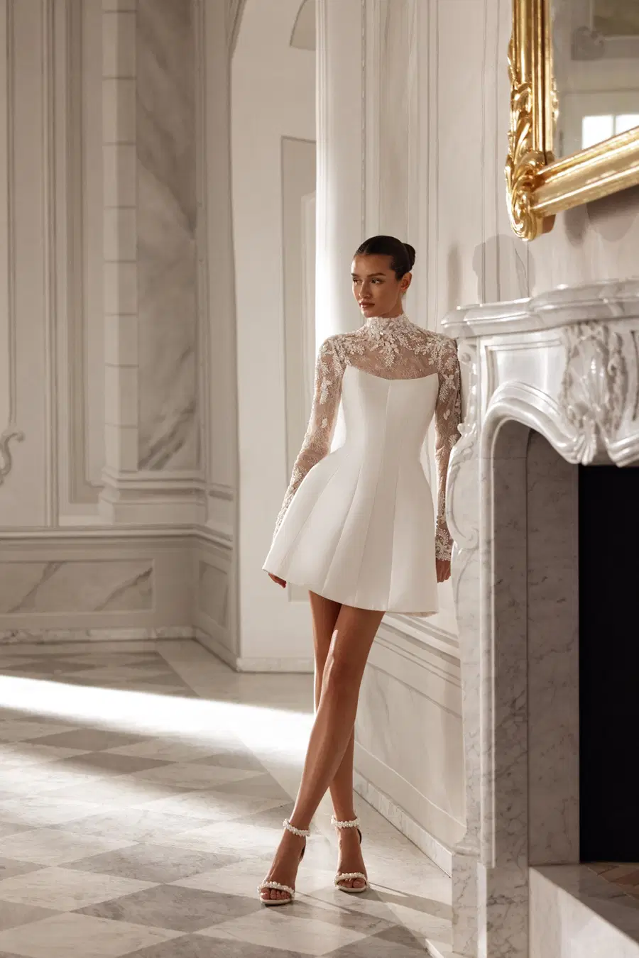 Isadora by Tina Valerdi: A-Line silhouette, crescent neckline, long sleeves, lace