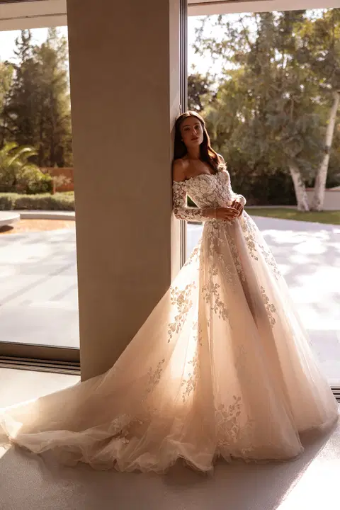 Style 1502 wedding dress by Demetrios, A-line, lace