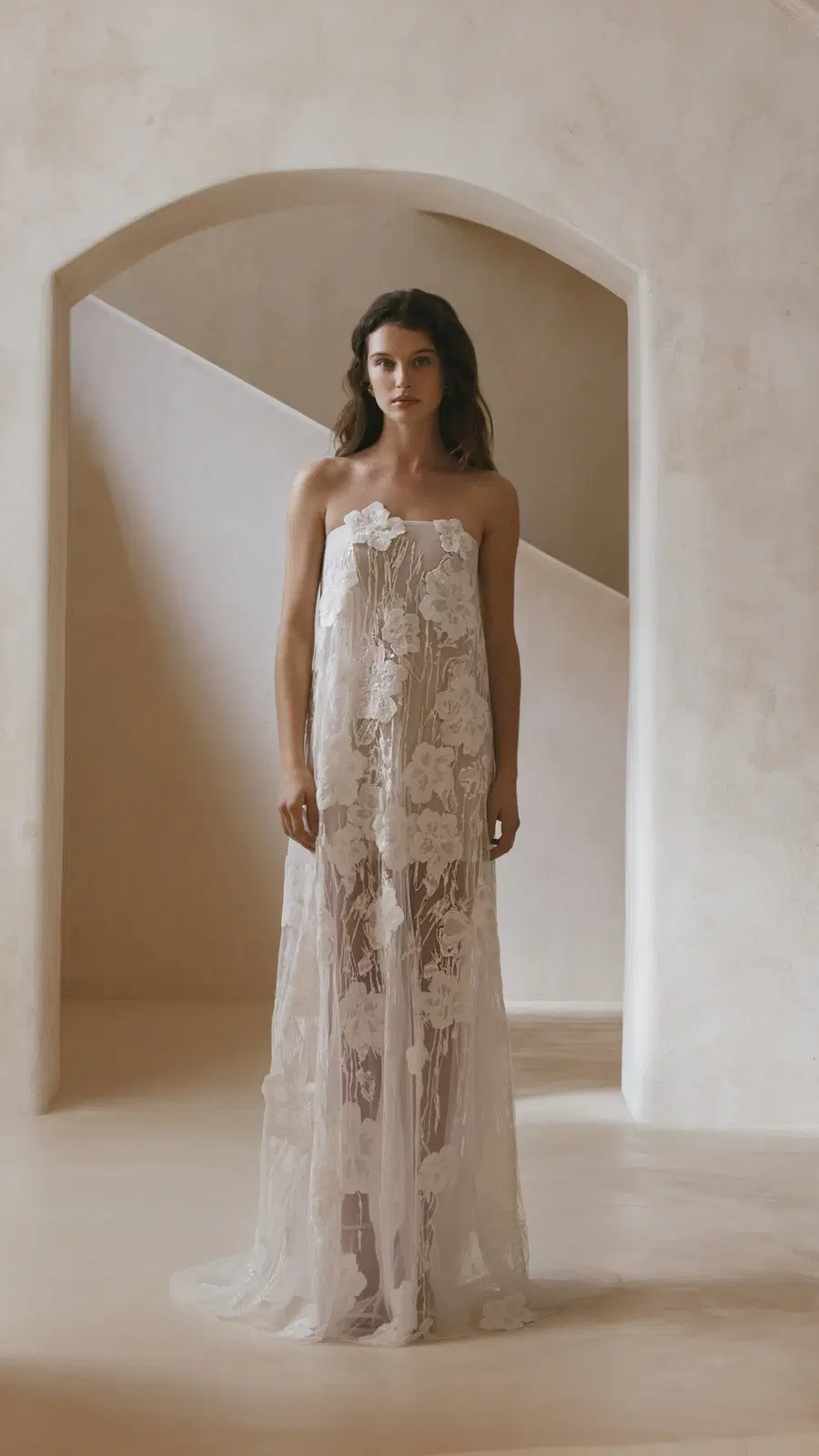 Dasha by Anna Kara: Straight silhouette, off-shoulder neckline, sleeveless, lace