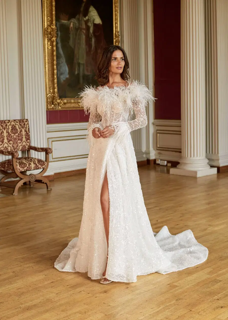 AFFECTION by Dando London: A-Line silhouette, sweetheart neckline, long sleeves, tulle