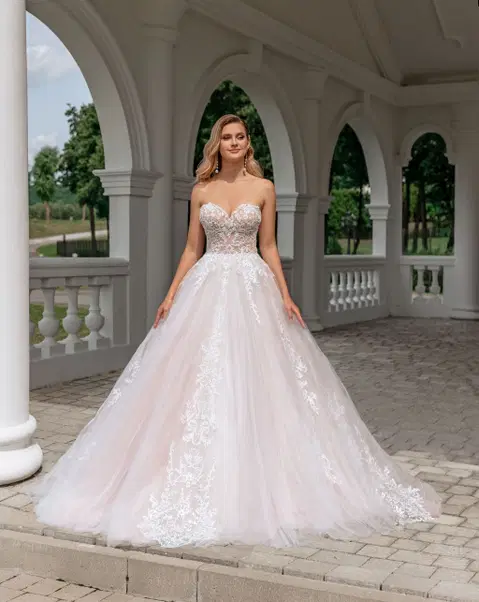 Style 5572 wedding dress by Serena Bridal, ball gown, lace