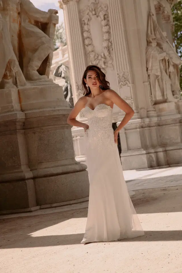 TO-1823T by Agnes: sweetheart neckline, sleeveless, tulle