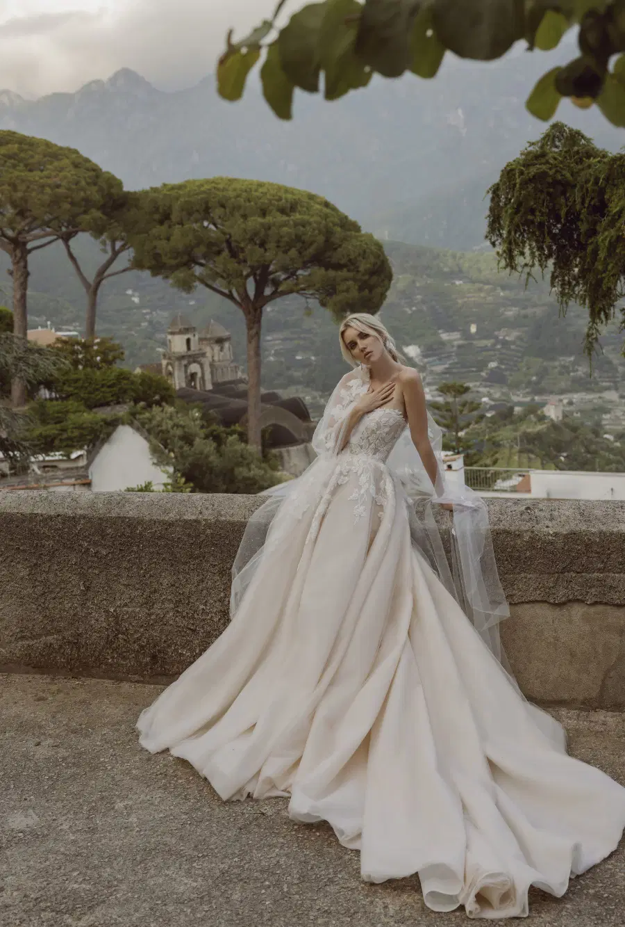 Diana 24-032 by Ricca Sposa: A-Line silhouette, square neckline, sleeveless, tulle
