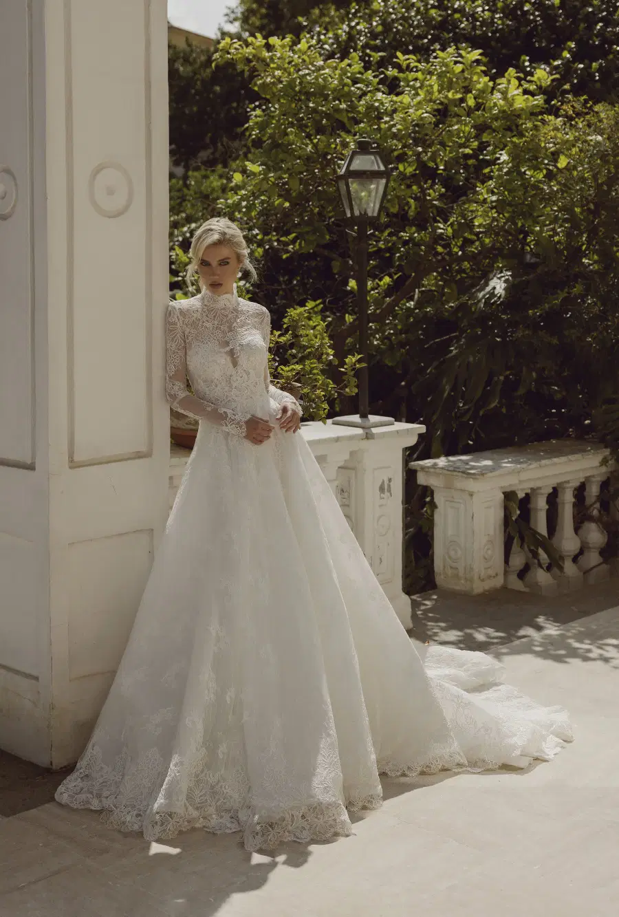 Susanna 24-030 by Ricca Sposa: A-Line silhouette, boat neck neckline, long sleeves, lace