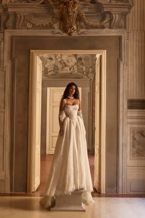 Arlisse wedding dress by Milla Nova, A-line, chantilly