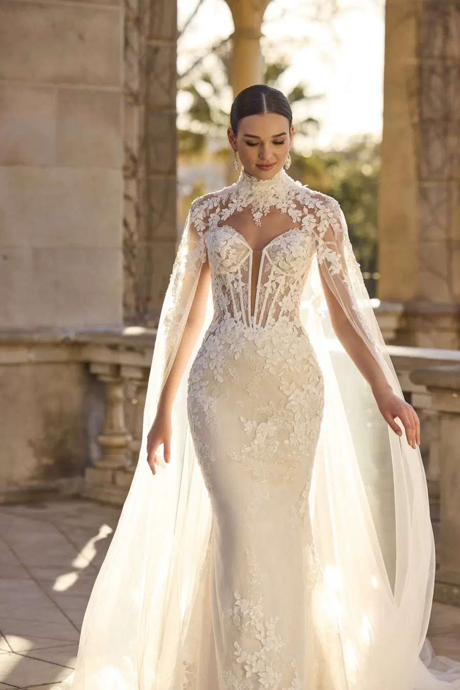Halimah by Veni Infantino: Fit & Flare silhouette, deep V-neck neckline, tulle