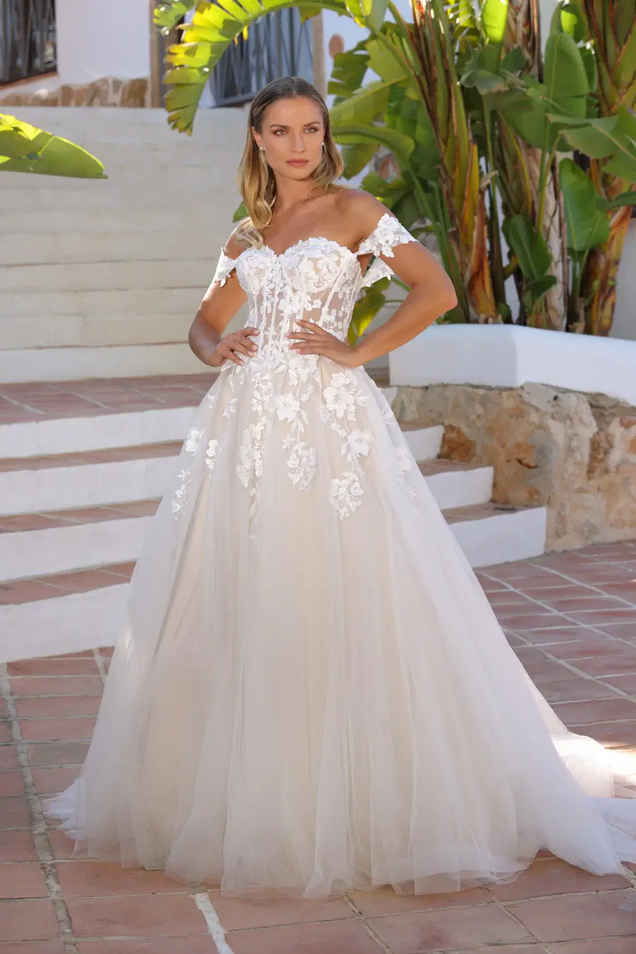 Bridget by Azuree Bridal: Ball Gown silhouette, sweetheart neckline, cap sleeves, lace
