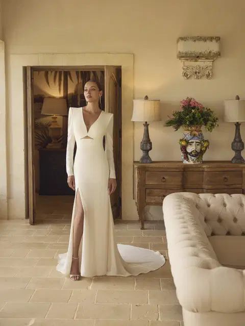 Grace wedding dress by Modeca Bridal, fit & flare, crepe