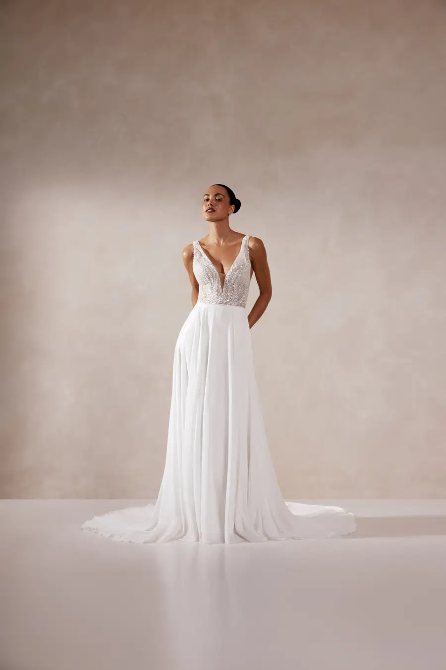 Solana by Adore: A-Line silhouette, V-neck neckline, chiffon