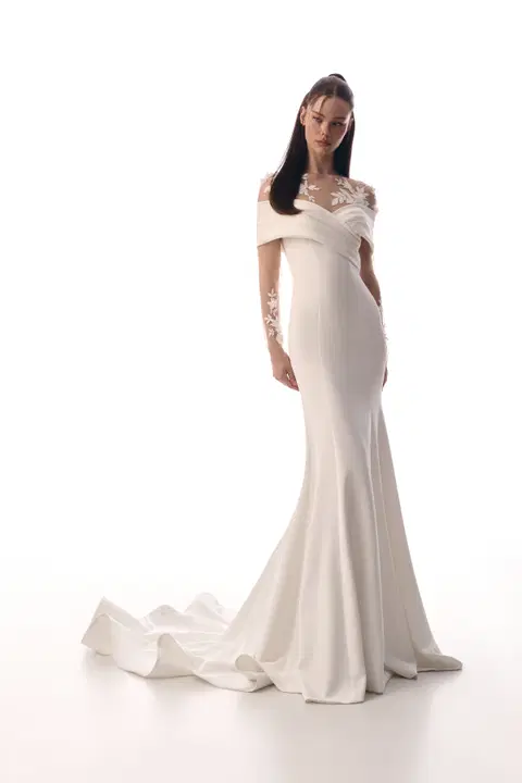 Remi wedding dress by Innocentia, fit & flare, crepe