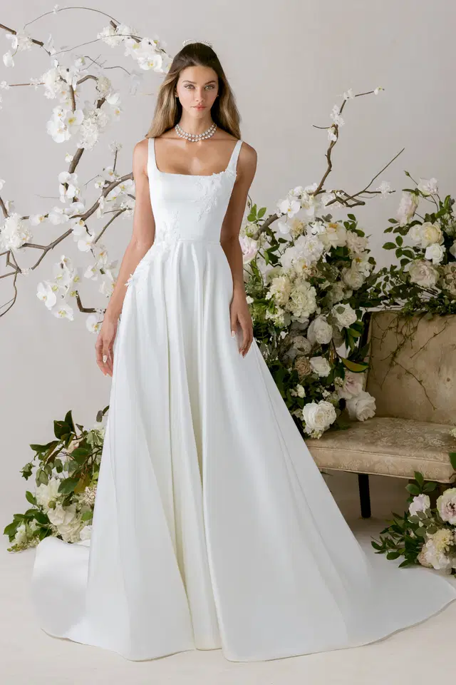 Esmerelda 1050017 by Mori Lee: A-Line silhouette, square neckline, sleeveless, satin