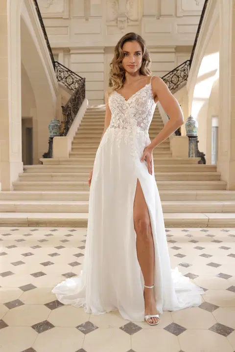 Aubree wedding dress by Azuree Bridal, straight, chiffon